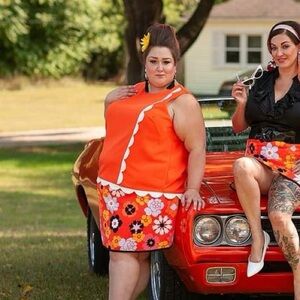 Victoria Beckham for Target Orange Twill Tank Top and Retro Floral Skirt Set